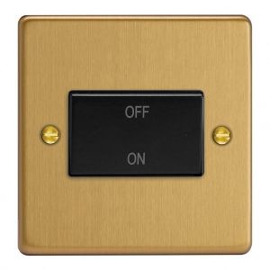 XDEFIB.BB Varilight Fan Isolating 10 Amp Triple Pole Switch Essential Brushed Brass Finish With Black Switch