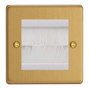 XDEGBRSW.BB [XDEG2.BB + DBRSW] Varilight 2 Gang White Data Brush Outlet Essential Brushed Brass Finish