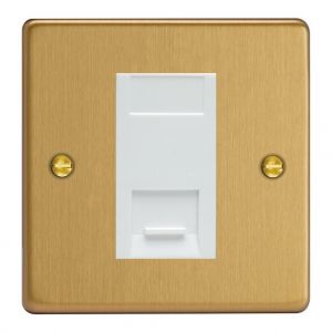 XDEGRJ456AW.BB [XDEG1.BB + DRJ456AW] Varilight 1 Gang White Cat6A Networking Socket Essential Brushed Brass Finish