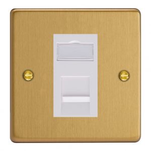 XDEGRJ456W.BB [XDEG1.BB + DRJ456W] Varilight 1 Gang White Cat6 Networking Socket Essential Brushed Brass Finish