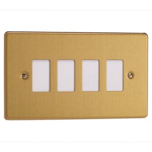 XDEPGY4.BB Varilight 4 Gang Power Grid Screwless Faceplate Including Power Grid Frames Essential Brushed Brass Finish