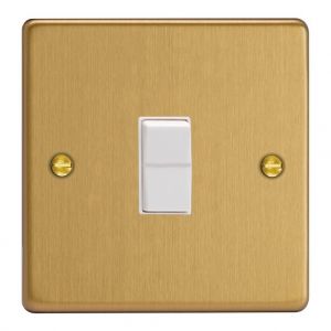 XDER1W.BB [XDEPGY1.BB + G102SRW] Varilight 1 Gang 10 Amp 2 Way & Off Retractive Switch Essential Brushed Brass Finish With White Switch