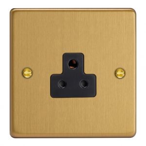 XDERP2AB.BB Varilight 1 Gang 2 Amp Black Round Pin Socket 0-460 Watts Essential Brushed Brass Finish With Black Socket