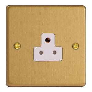 XDERP2AW.BB Varilight 1 Gang 2 Amp White Round Pin Socket 0-460 Watts Essential Brushed Brass Finish With White Socket