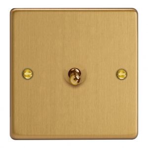 XDET1.BB Varilight 1 Gang 10 Amp Toggle Switch Essential Brushed Brass Finish With Black Toggle Switch