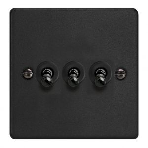 XDET3.MB Varilight 3 Gang 10 Amp Toggle Switch Essential Matt Black Finish With Black Toggle Switches