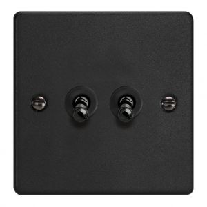 XDET71.MB Varilight 2 Gang Comprising of 1 Intermediate (3 Way) and 1 Standard (1 or 2 Way) 10 Amp Toggle Switch Essential Matt Black Finish With Black Toggle Switches