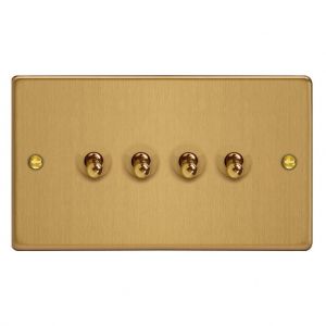 XDET9.BB Varilight 4 Gang 10 Amp Toggle Switch Essential Brushed Brass Finish With Black Toggle Switches