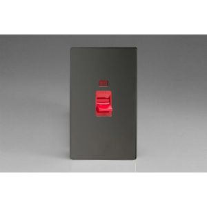 XDI45NS Varilight 45 Amp Double Pole Vertical Cooker Switch with Neon Screwless Iridium Black (Gloss) Effect Finish With Red Switch