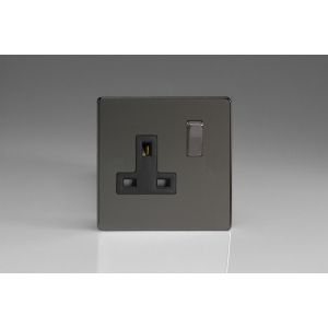 XDI4BS Varilight 1 Gang 13 Amp Double Pole Switched Socket Screwless Iridium Black (Gloss) Effect Finish With Black Socket and Iridium Black Switch