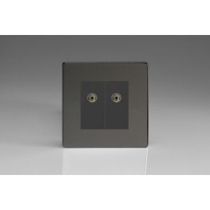 XDIG88BS [XDIG2S + 2x D8B] Varilight 2 Gang Black Co-axial TV Socket Screwless Iridium Black (Gloss) Effect Finish