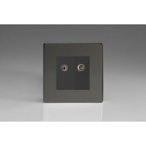 XDIG88SBS [XDIG2S + D8B + D8SB] Varilight 2 Gang Comprising of Black Co-axial TV and Satellite TV Socket Screwless Iridium Black (Gloss) Effect Finish