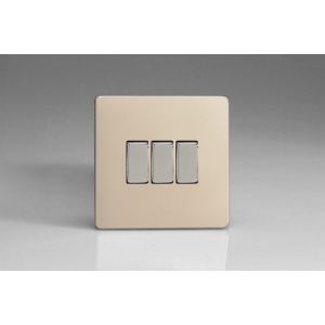 XDN3S Varilight 3 Gang 10 Amp Switch Screwless Satin Chrome Effect Finish With Polished Chrome Switches