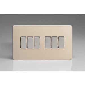 XDN96S Varilight 6 Gang 10 Amp Switch Screwless Satin Chrome Effect Finish With Polished Chrome Switches