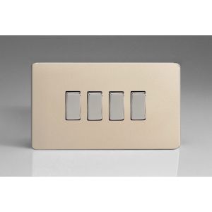 XDN9S Varilight 4 Gang 10 Amp Switch Screwless Satin Chrome Effect Finish With Polished Chrome Switches