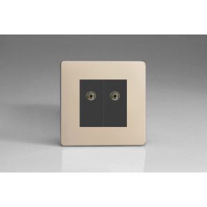 XDNG88BS [XDNG2S + 2x D8B] Varilight 2 Gang Black Co-axial TV Socket Screwless Satin Chrome Effect Finish