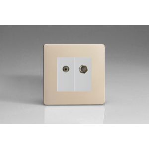 XDNG88SWS [XDNG2S + D8W + D8SW] Varilight 2 Gang Comprising of White Co-axial TV and Satellite TV Socket Screwless Satin Chrome Effect Finish