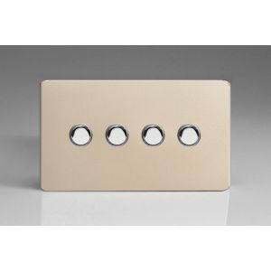 XDNM4S Varilight 4 Gang 6 Amp Momentary Push To Make Switch Screwless Satin Chrome Effect Finish With Chrome Buttons