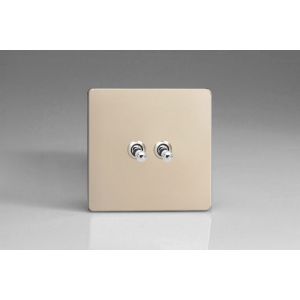 XDNT2S Varilight 2 Gang 10 Amp Toggle Switch Screwless Satin Chrome Effect Finish With Chrome Toggle Switches