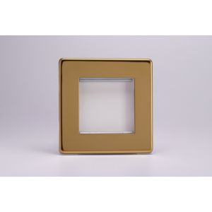 XDVG2S Varilight 2 Gang Data Grid Face Plate For 2 Data Module Widths Screwless Polished Brass Coated