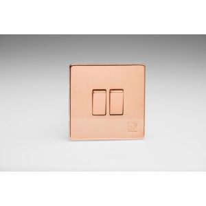 XDY2S.AC Varilight 2 Gang 10 Amp Switch Screwless Antimicrobial/Antiviral Unlaquered Copper Cu29 