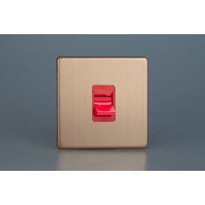 XDY45SS.BC Varilight 45 Amp Double Pole Cooker Switch Urban Screwless Brushed Copper Finish With Red Switch