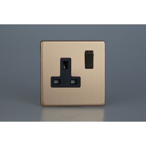 XDY4BS.BC Varilight 1 Gang 13 Amp Double Pole Switched Socket Urban Screwless Brushed Copper Finish With Black Socket and Iridium Black Switch