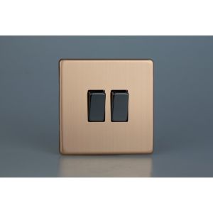 XDY71S.BC Varilight 2 Gang Comprising of 1 Intermediate (3 Way) and 1 Standard (1 or 2 Way) 10 Amp Switch Urban Screwless Brushed Copper Finish With Iridium Black Switches