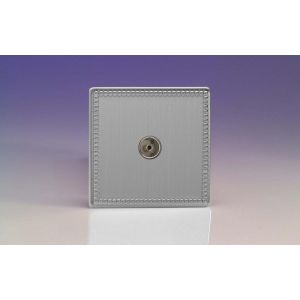 XDY8S.JS Varilight 1 Gang Co-axial TV Socket Screwless Jubilee Beaded Brushed Steel Effect Finish