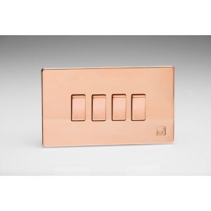 XDY9S.AC Varilight 4 Gang 10 Amp Switch Screwless Antimicrobial/Antiviral Unlaquered Copper Cu29 