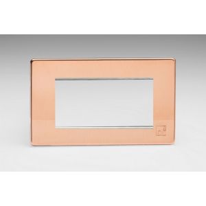 Varilight 4 Gang Data Grid Face Plate For 3 or 4 Data Module Widths Screwless Antimicrobial/Antiviral Unlaquered Copper Cu29 