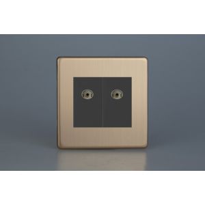 XDYG88BS.BC [XDYG2S.BC + 2x D8B] Varilight 2 Gang Black Co-axial TV Socket Urban Screwless Brushed Copper Finish