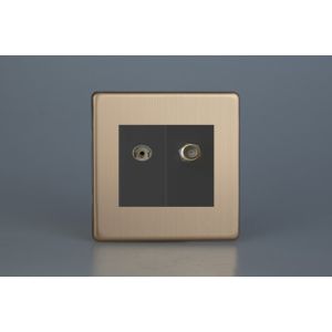 XDYG88SBS.BC [XDYG2S.BC + D8B + D8SB] Varilight 2 Gang Comprising of Black Co-axial TV and Satellite TV Socket Urban Screwless Brushed Copper Finish