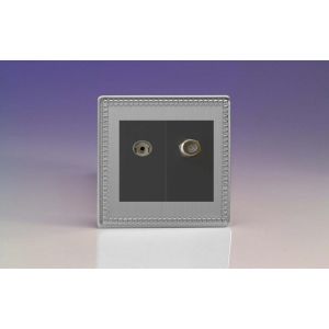 XDYG88SBS.JS [XDYG2S.JS + Z2G8B + Z2G8SB] Varilight 2 Gang Comprising of Black Co-axial TV and Satellite TV Socket Screwless Jubilee Beaded Brushed Steel Effect Finish