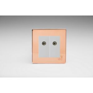 Varilight 2 Gang White Co-axial TV Socket Screwless Antimicrobial/Antiviral Unlaquered Copper Cu29 