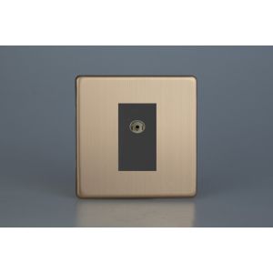 XDYG8BS.BC [XDYG1S.BC + D8B] Varilight 1 Gang Black Co-axial TV Socket Urban Screwless Brushed Copper Finish