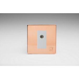 Varilight 1 Gang White Co-axial TV Socket Screwless Antimicrobial/Antiviral Unlaquered Copper Cu29 