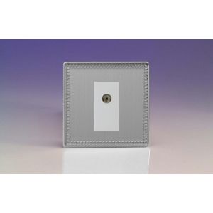 XDYG8WS.JS [XDYG1S.JS + Z2G8W] Varilight 1 Gang White Co-axial TV Socket Screwless Jubilee Beaded Brushed Steel Effect Finish