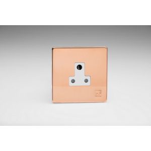 XDYRP5AWS.AC Varilight 1 Gang 5 Amp White Round Pin Socket 0-1150 Watts Screwless Antimicrobial/Antiviral Unlaquered Copper Cu29 