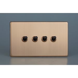 XDYT9S.BC Varilight 4 Gang 10 Amp Toggle Switch Urban Screwless Brushed Copper Finish With Iridium Black Toggle Switches