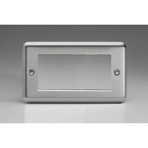 XSG4 Varilight 4 Gang Data Grid Face Plate For 3 or 4 Data Module Widths Classic Matt Chrome Finish (Brushed Steel Effect)