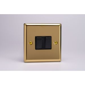 XV2B Varilight 2 Gang 10 Amp Switch Classic Victorian Polished Brass Coated with Black Switches