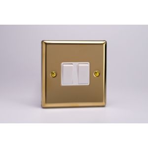 XV2W Varilight 2 Gang 10 Amp Switch Classic Victorian Polished Brass Coated with White Switches