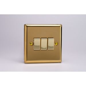 XV3D Varilight 3 Gang 10 Amp Switch Classic Victorian Polished Brass Coated with Polished Brass Switches