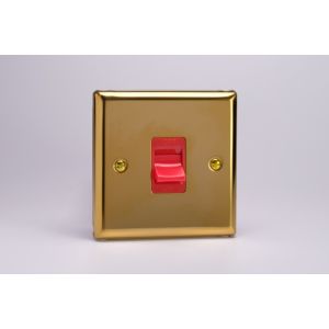 XV45S Varilight 45 Amp Double Pole Cooker Switch Classic Victorian Polished Brass Coated with Red Switch