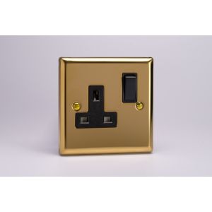 XV4B Varilight 1 Gang 13 Amp Double Pole Switched Socket Classic Victorian Polished Brass Coated with Black Switch