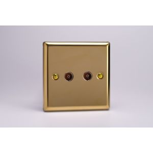 XV88 Varilight 2 Gang Co-axial TV Socket Classic Victorian Polished Brass Coated