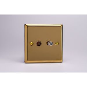 XV88S Varilight 2 Gang Co-axial TV and Satellite TV Socket Classic Victorian Polished Brass Coated