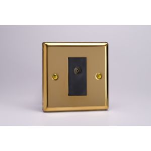 XV8ISOB Varilight 1 Gang Black Isolated Co-axial TV Socket Classic Victorian Polished Brass Coated