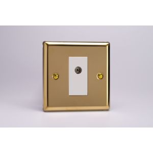 XV8ISOW Varilight 1 Gang White Isolated Co-axial TV Socket Classic Victorian Polished Brass Coated